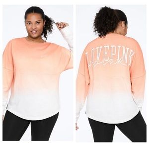 Vs Victorias Secret Pink Varsity Crew Sweater Jacket Top Peach Dip Dye XS